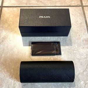 Prada box with small/medium glasses or sunglasses case and cleaning cloth
